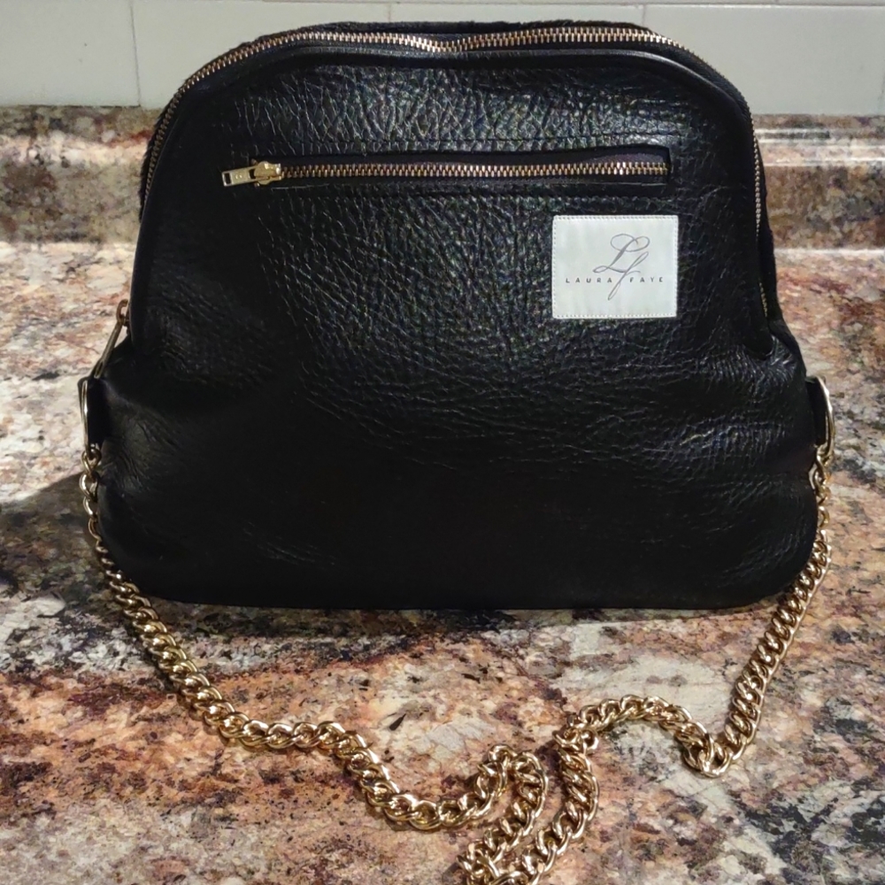 Laura Faye Pebble Leather and Faux Fur Shoulder Bag